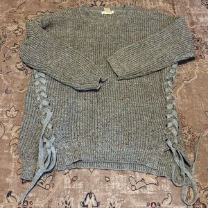 Love Riche Gray Crew Neck Sweater with Side Lacing